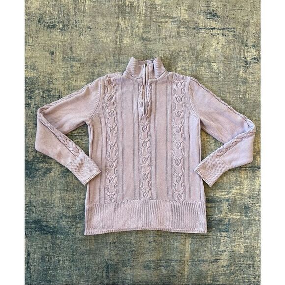 Izod Lavender High Neck Cable Knit 1/4 Zip Sweater Medium - Picture 1 of 6